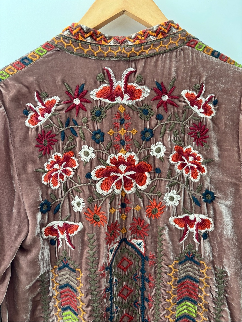 Johnny Was Waleska Velvet Silk Draped Cardigan S Rose Kimono Embroidered Boho - Picture 13 of 15